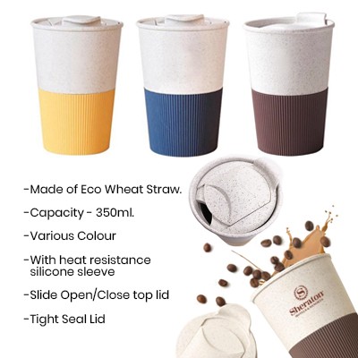 Eco-friendly Coffee Tea Cup Wheat Straw Travel Drink Silicone Lid Drinking  – Linions