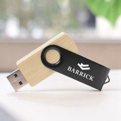 Metal Swivel Black Wooden USB Flash Drive – 16GB