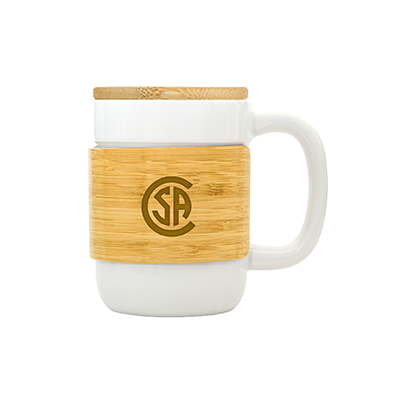 STONEWARE Ceramic Mug with Bamboo Sleeve Lid - 430ml